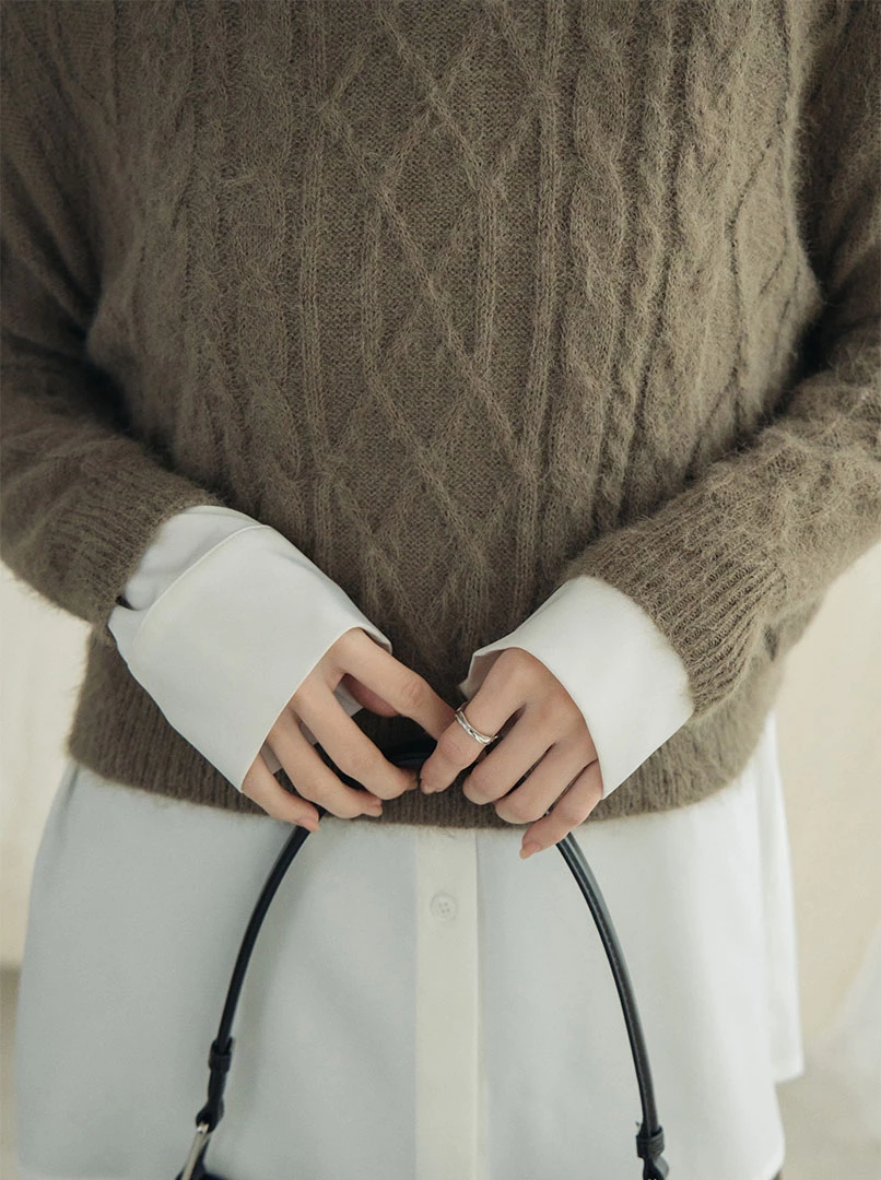 薄毛料菱格混編織紋上衣