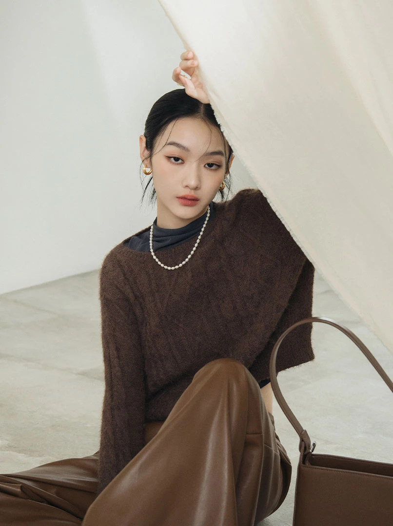 薄毛料菱格混編織紋上衣