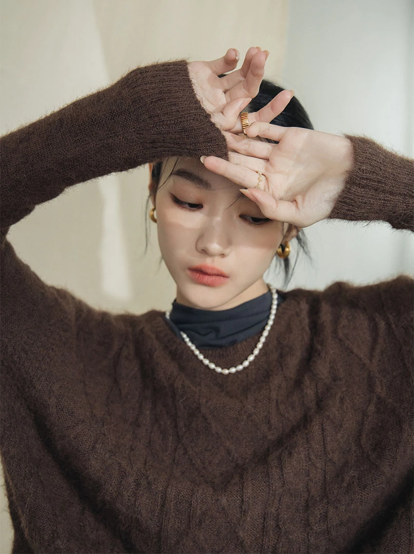 薄毛料菱格混編織紋上衣