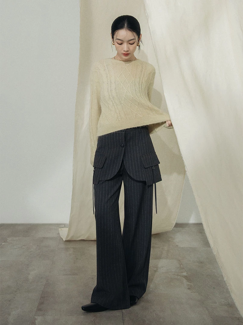 薄毛料菱格混編織紋上衣