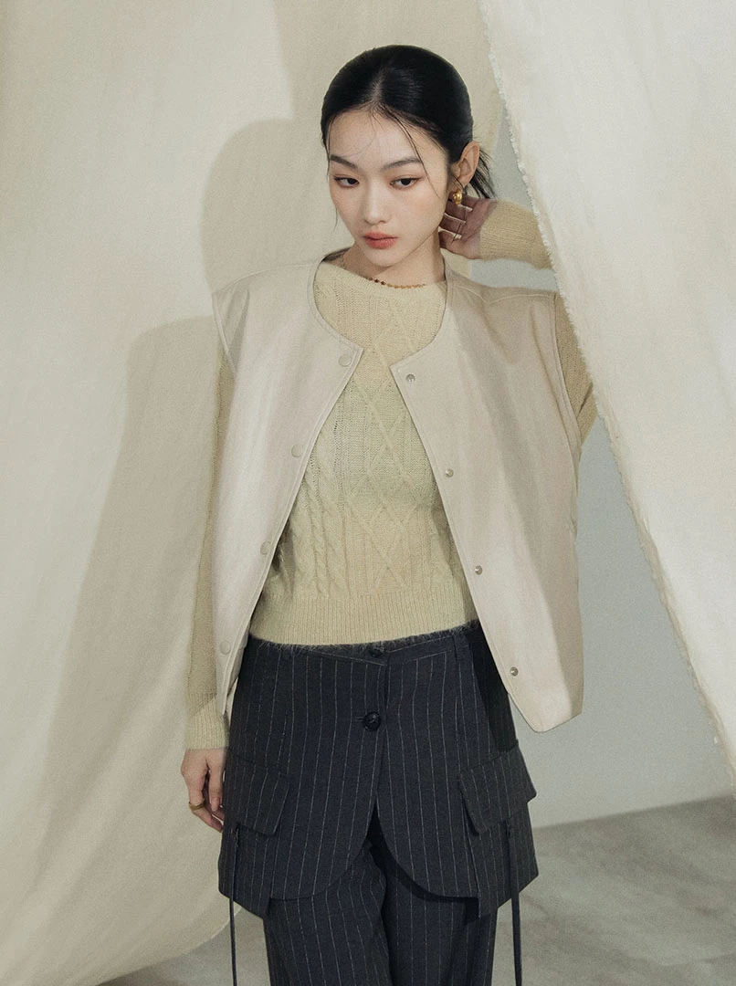 薄毛料菱格混編織紋上衣