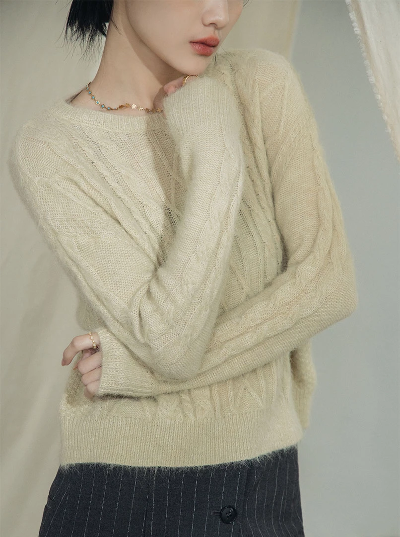 薄毛料菱格混編織紋上衣