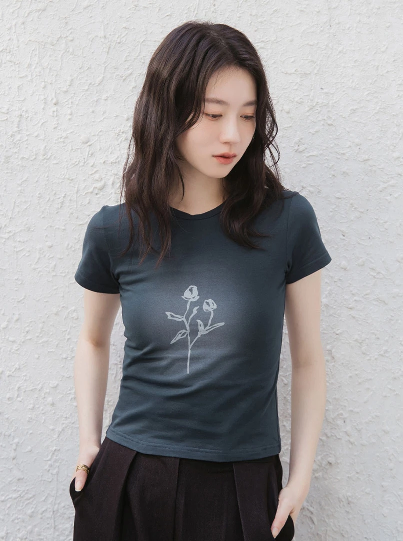 暈染玫瑰花短袖上衣