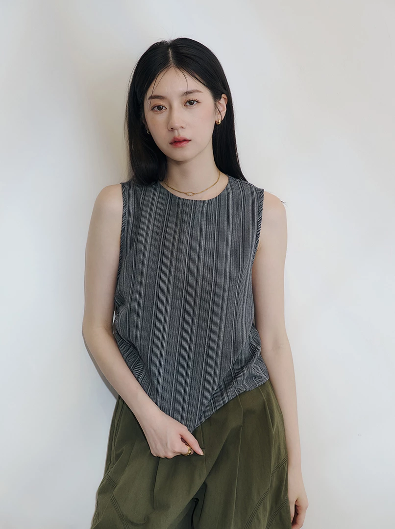 條紋側抽繩背心上衣