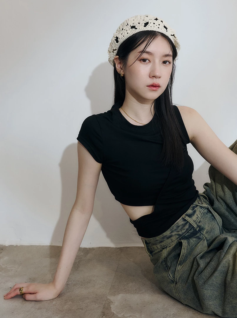 雙設計彈性修身上衣