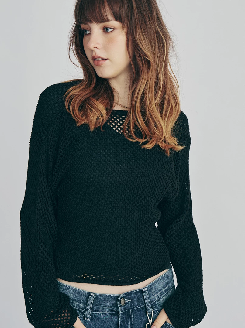 鏤空洞洞可縮口針織罩衫