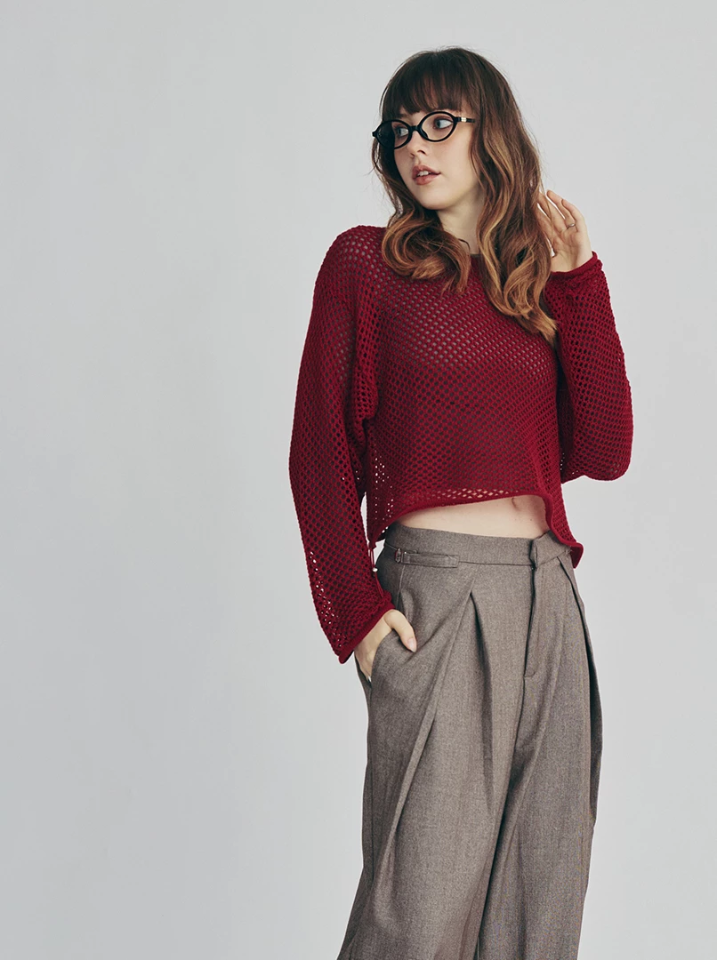 鏤空洞洞可縮口針織罩衫