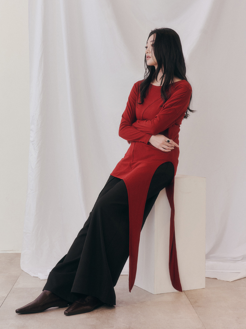 不規則綁帶打底長袖上衣