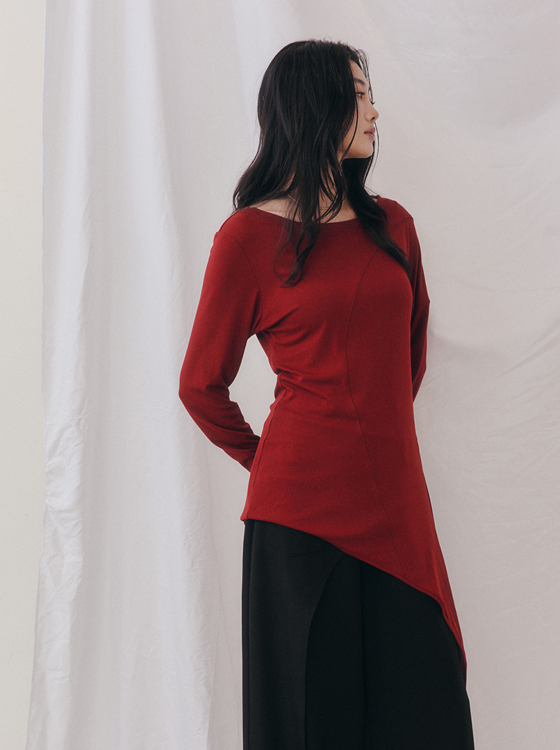 不規則綁帶打底長袖上衣