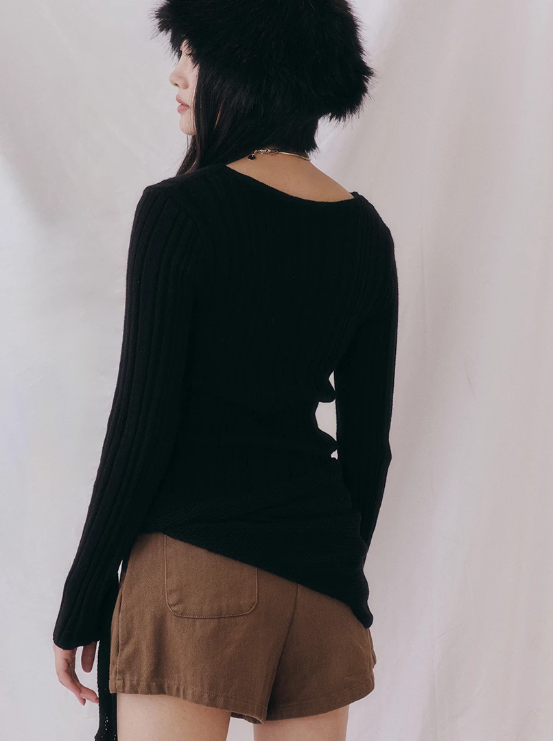 舒適針織直紋毛衣(附披肩)