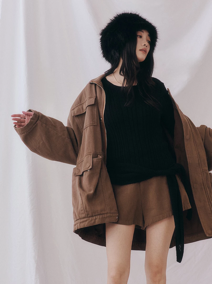 舒適針織直紋毛衣(附披肩)