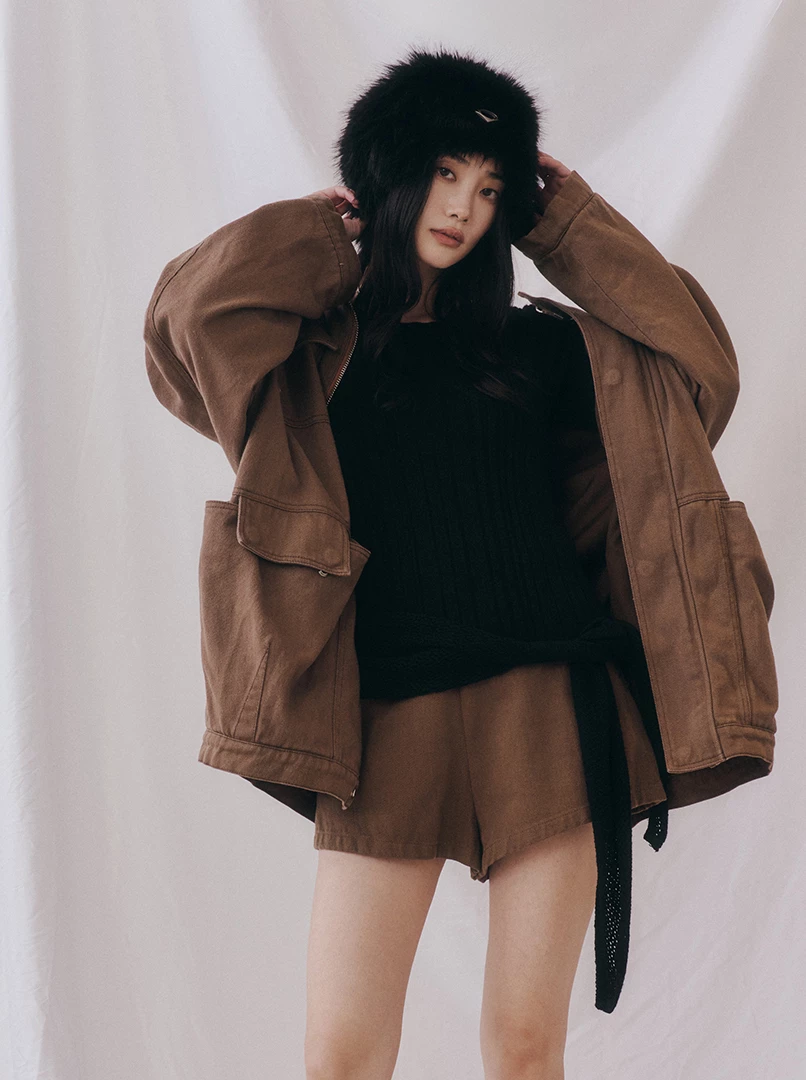 舒適針織直紋毛衣(附披肩)