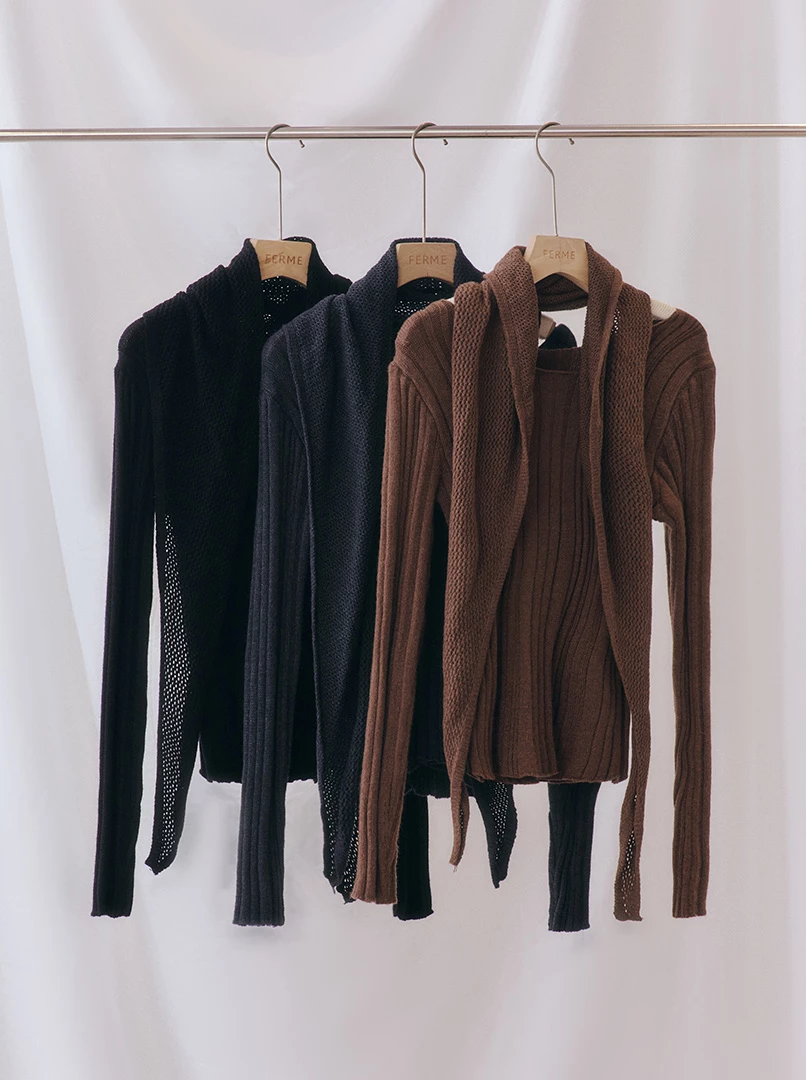 舒適針織直紋毛衣(附披肩)