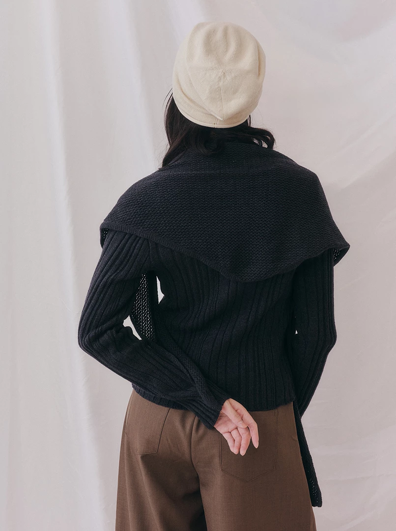 舒適針織直紋毛衣(附披肩)