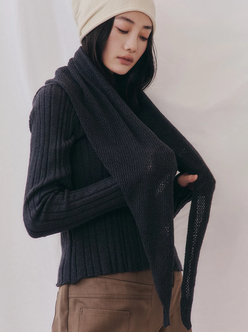 舒適針織直紋毛衣(附披肩)
