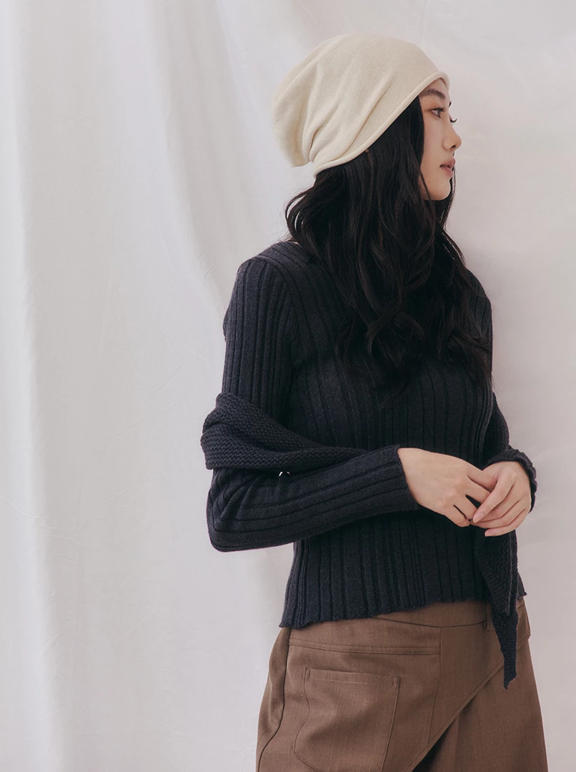 舒適針織直紋毛衣(附披肩)