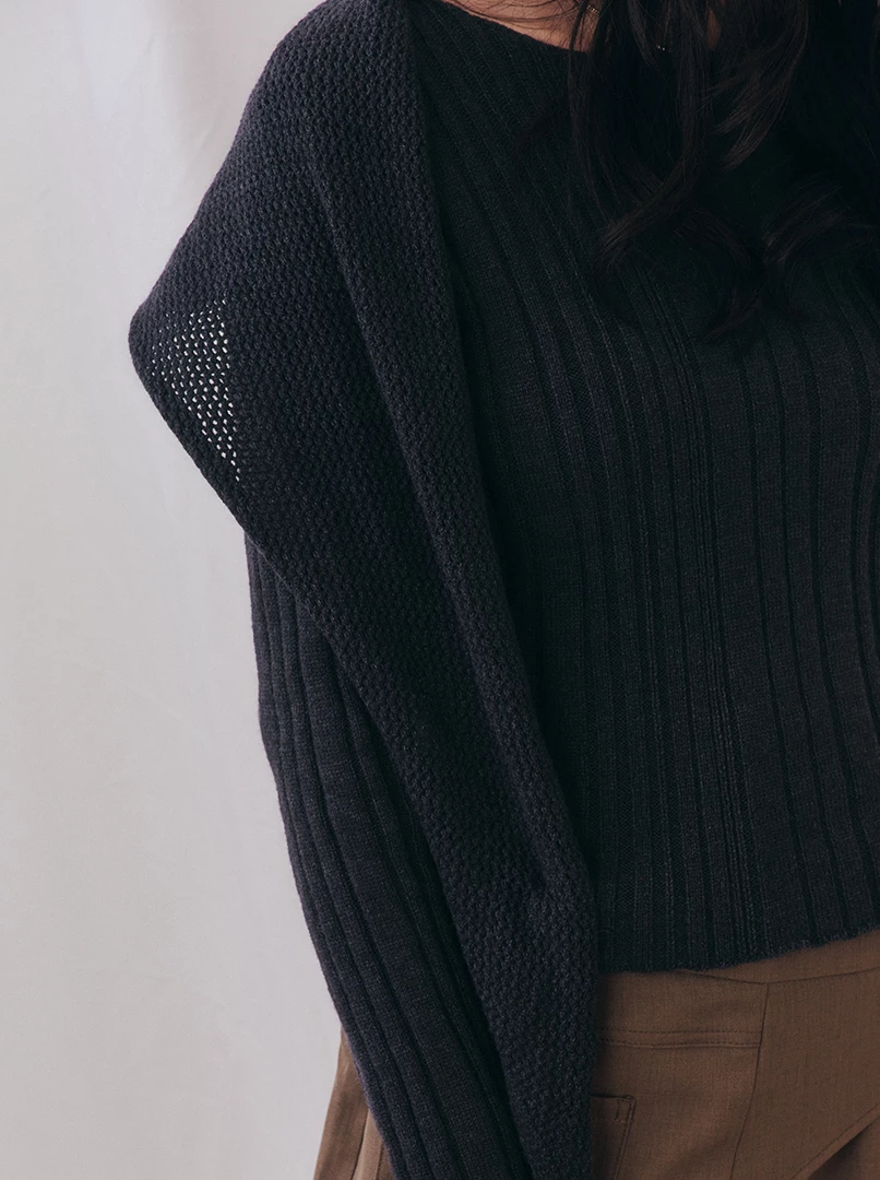 舒適針織直紋毛衣(附披肩)