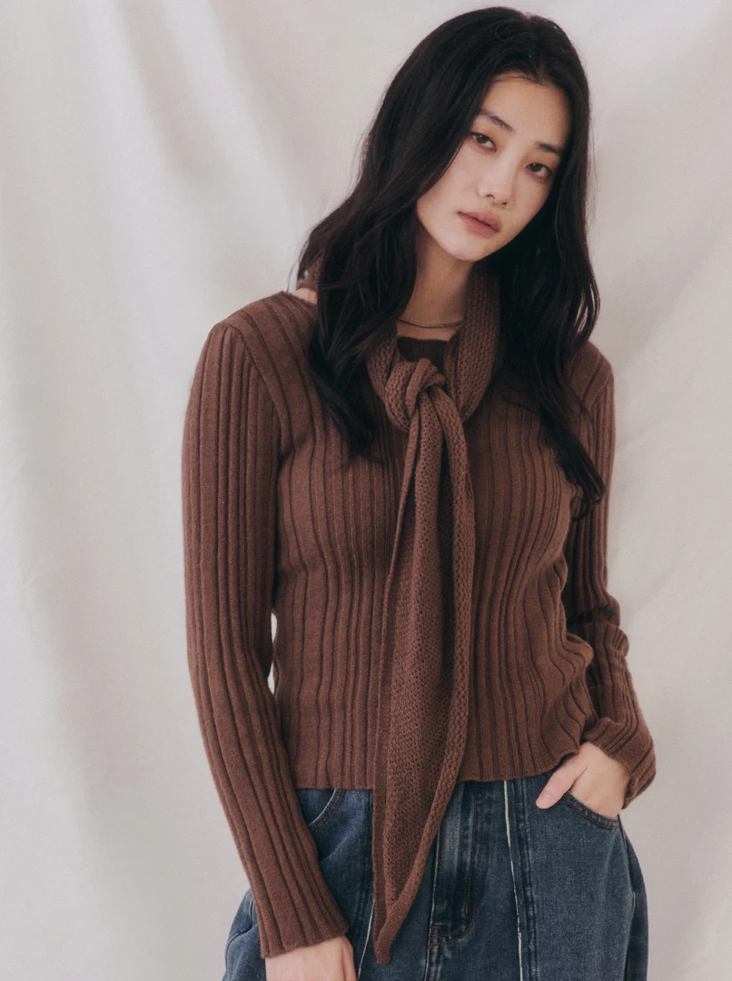 舒適針織直紋毛衣(附披肩)