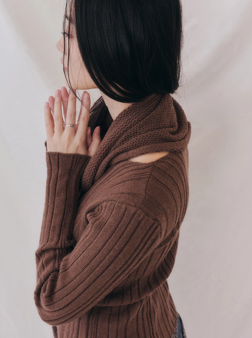 舒適針織直紋毛衣(附披肩)