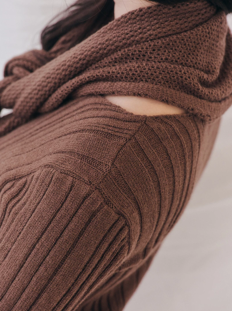 舒適針織直紋毛衣(附披肩)