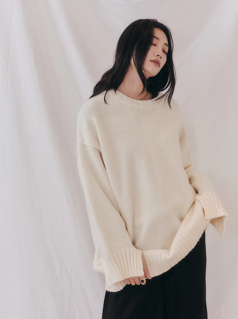 開衩手袖寬鬆大毛衣