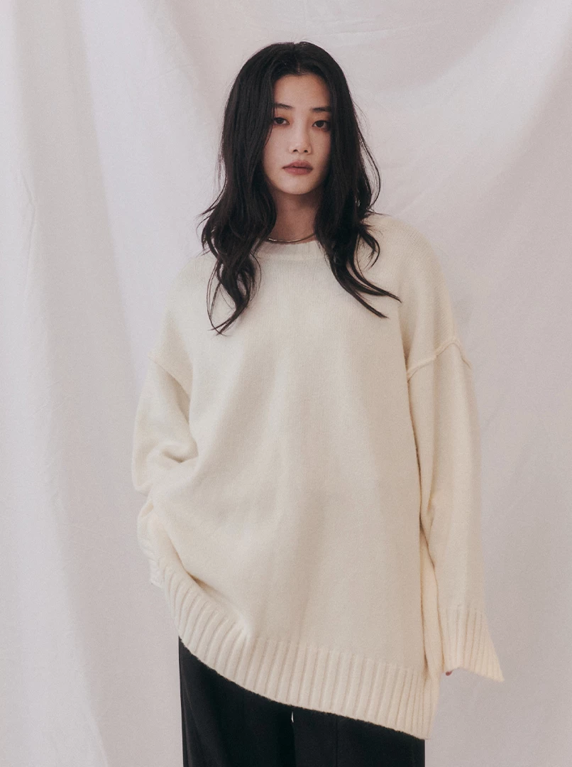 開衩手袖寬鬆大毛衣