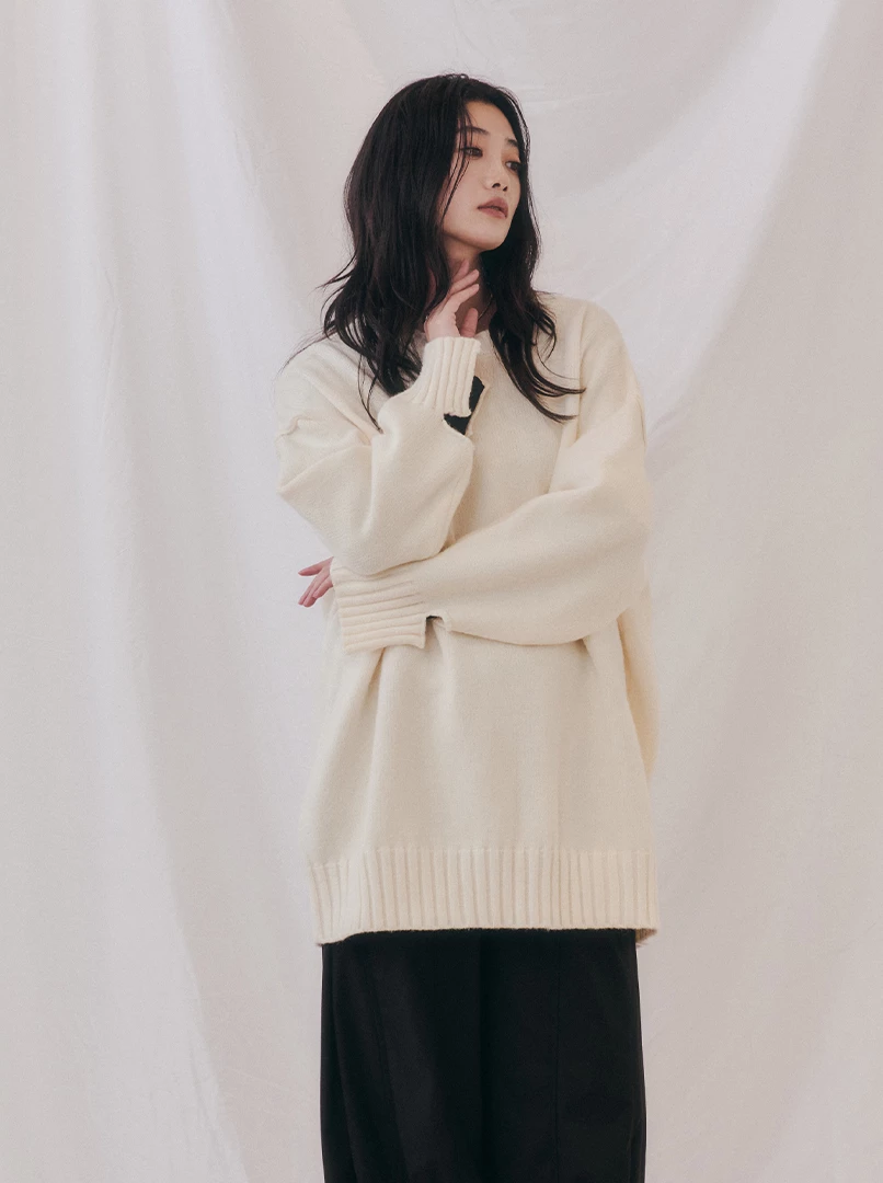 開衩手袖寬鬆大毛衣