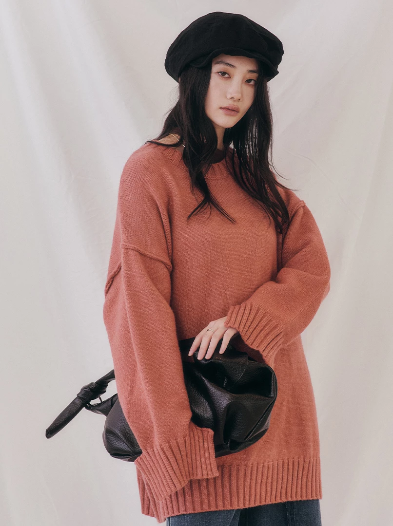 開衩手袖寬鬆大毛衣