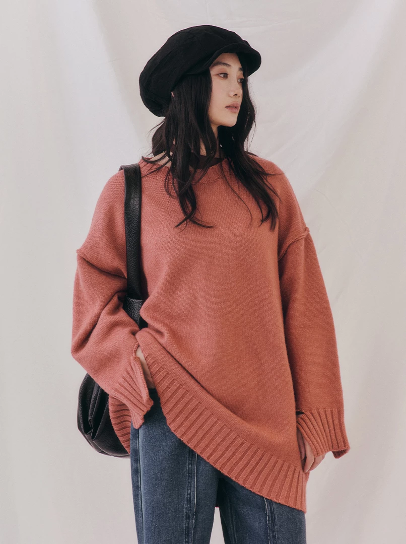 開衩手袖寬鬆大毛衣