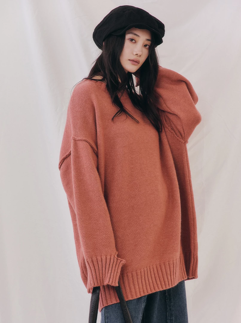 開衩手袖寬鬆大毛衣