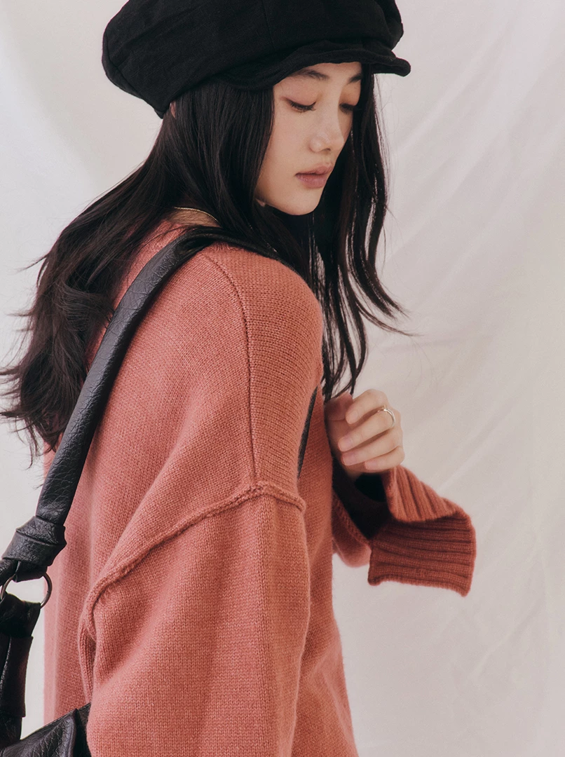 開衩手袖寬鬆大毛衣