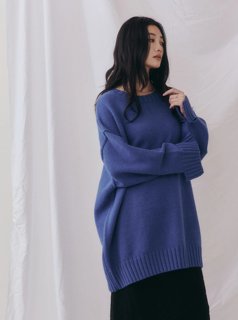 開衩手袖寬鬆大毛衣