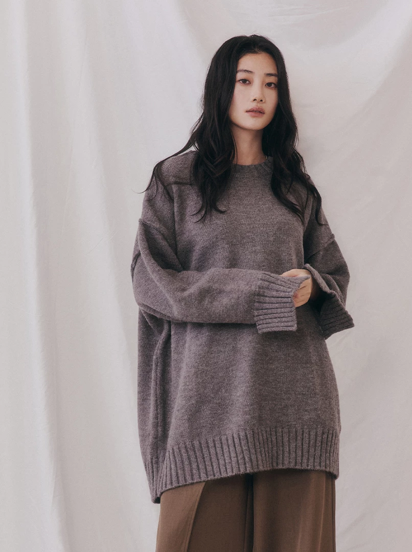 開衩手袖寬鬆大毛衣