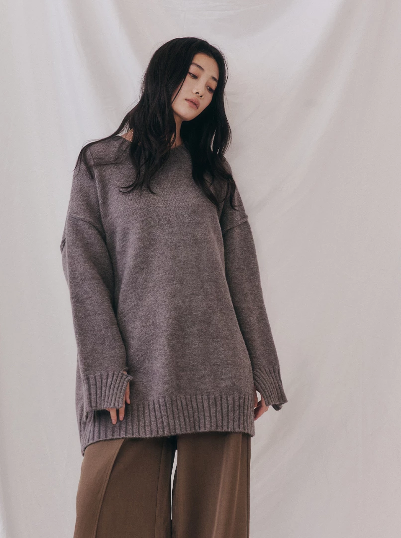 開衩手袖寬鬆大毛衣