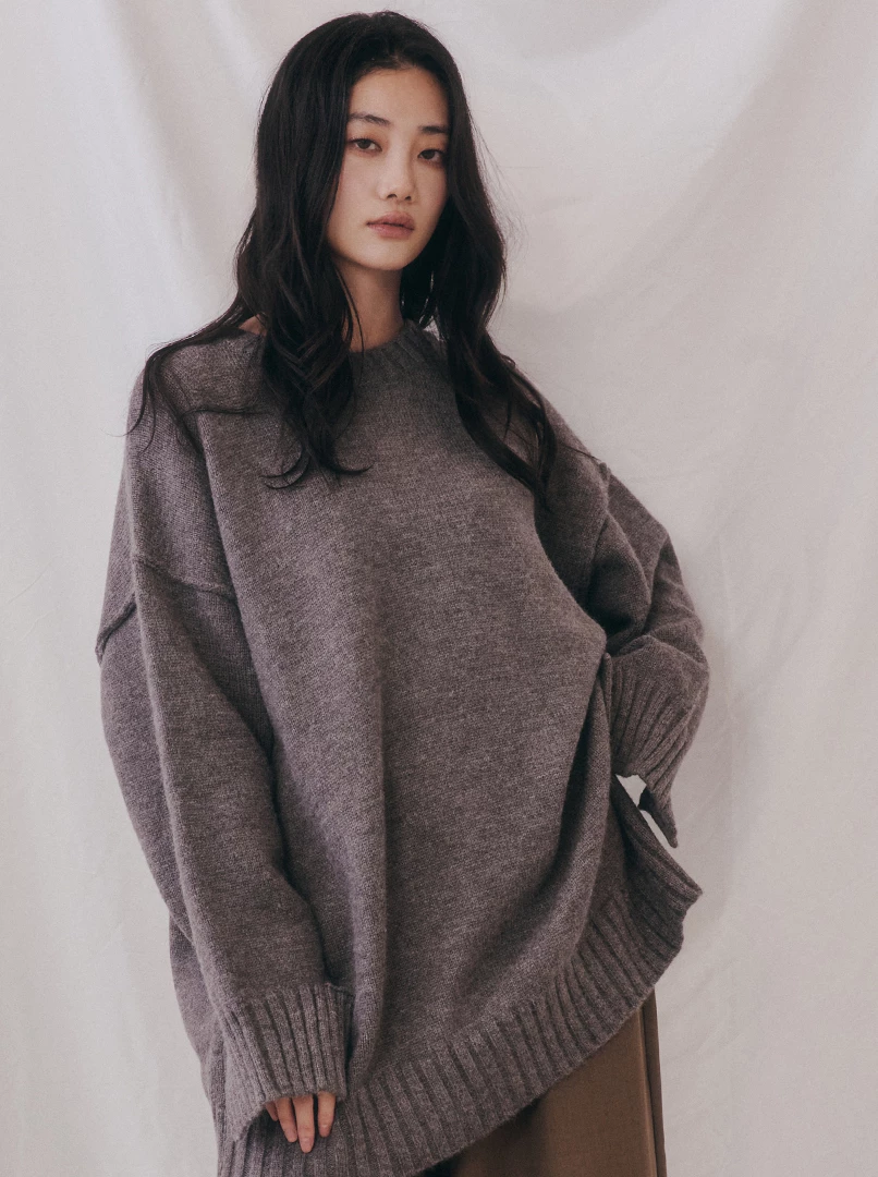 開衩手袖寬鬆大毛衣