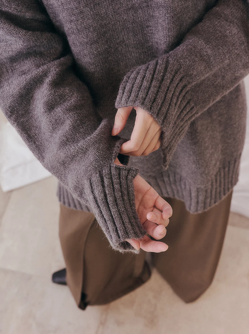 開衩手袖寬鬆大毛衣