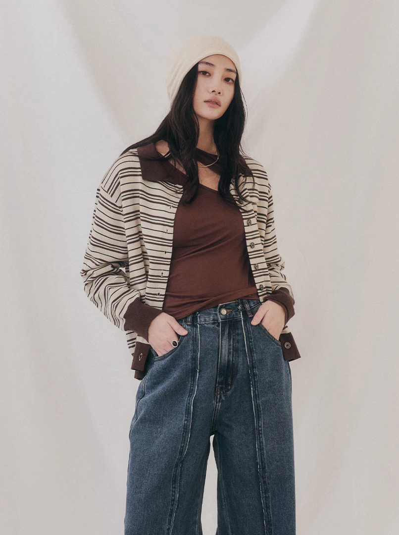 多穿條紋針織長袖衫