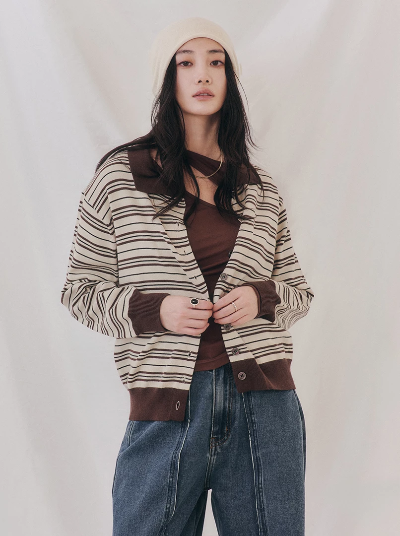 多穿條紋針織長袖衫