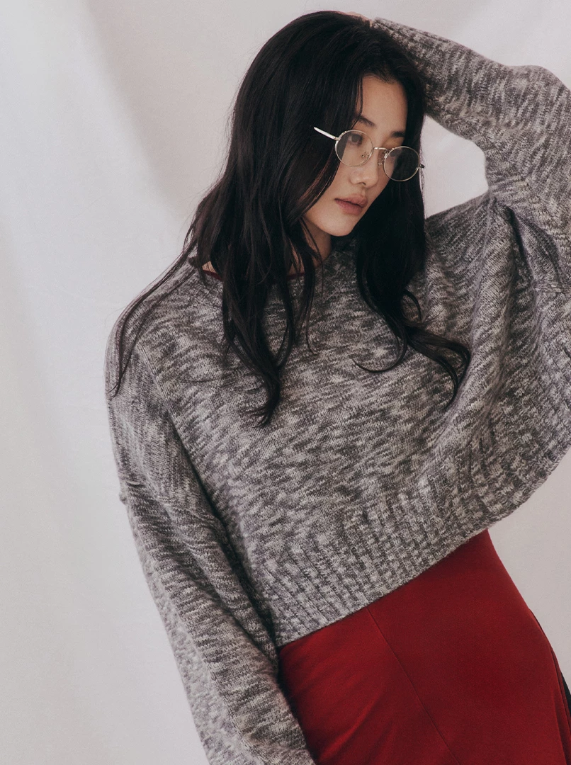 混彩花紗短毛衣