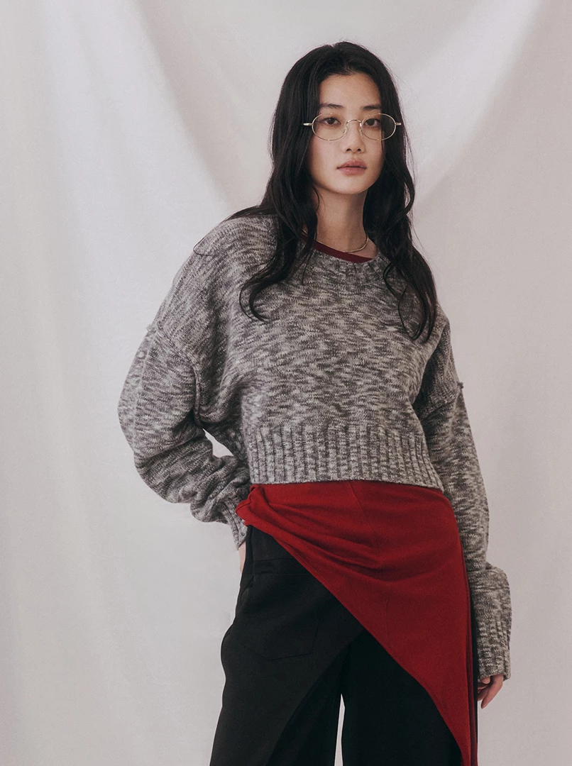 混彩花紗短毛衣