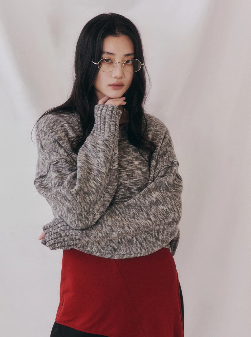 混彩花紗短毛衣