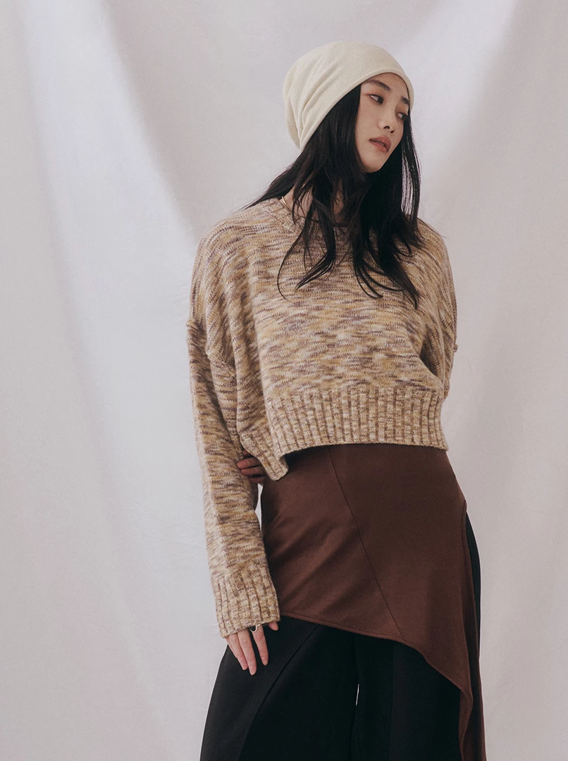 混彩花紗短毛衣