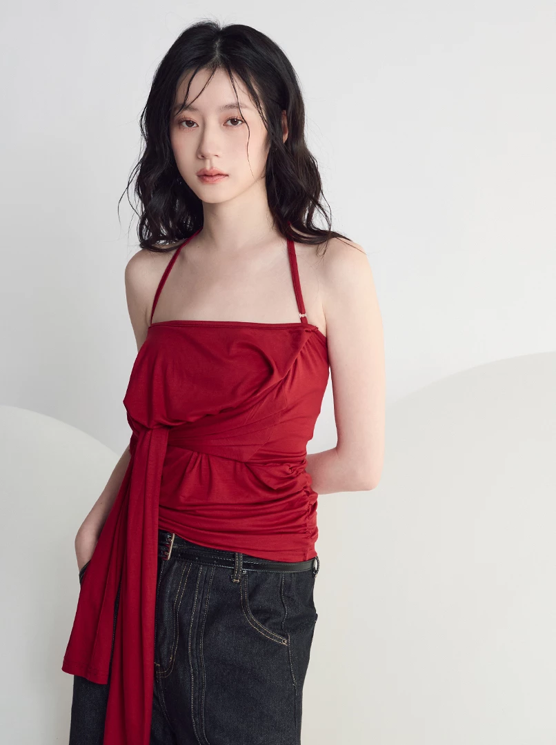 兩穿設計綁帶背心上衣