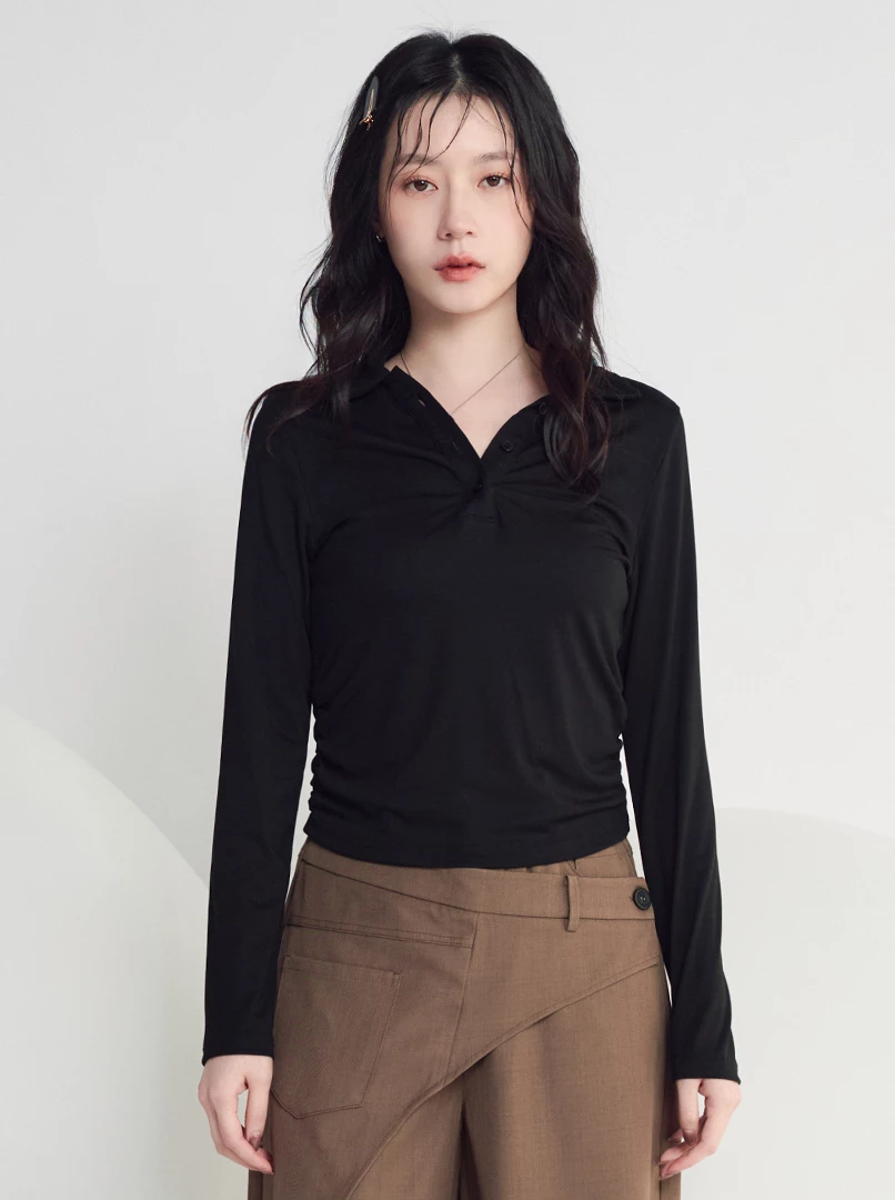 純色POLO領長袖衫