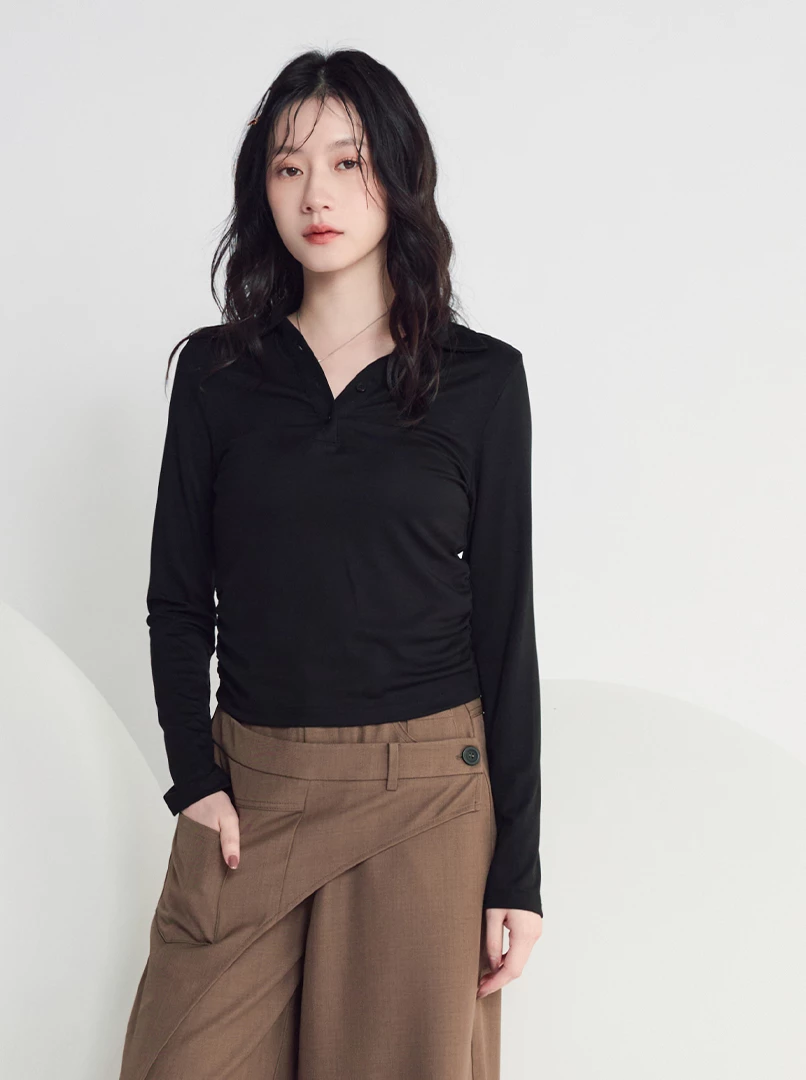 純色POLO領長袖衫