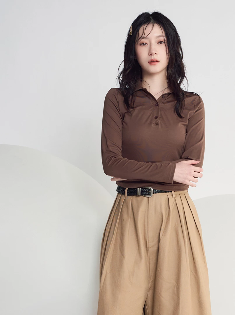 純色POLO領長袖衫