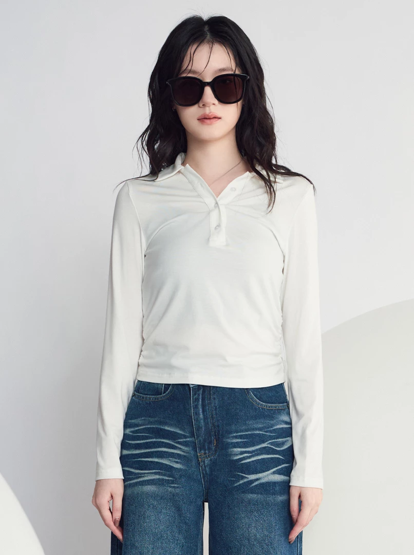 純色POLO領長袖衫