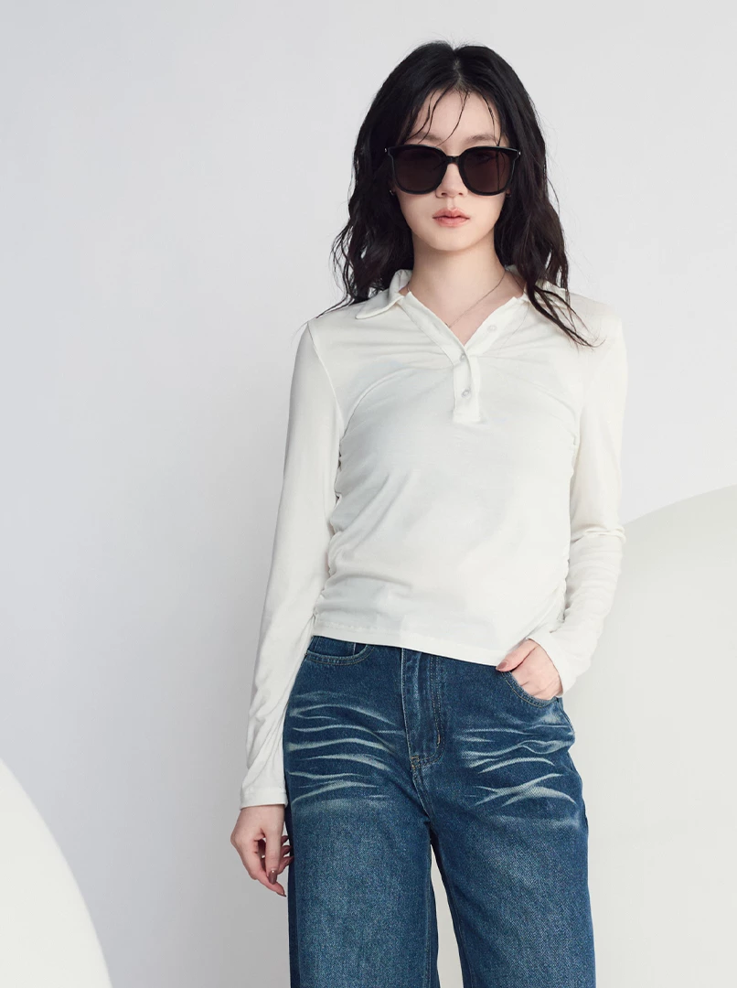 純色POLO領長袖衫