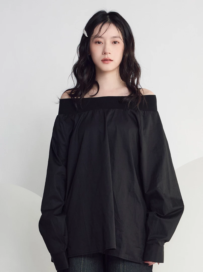 彈性一字領上衣