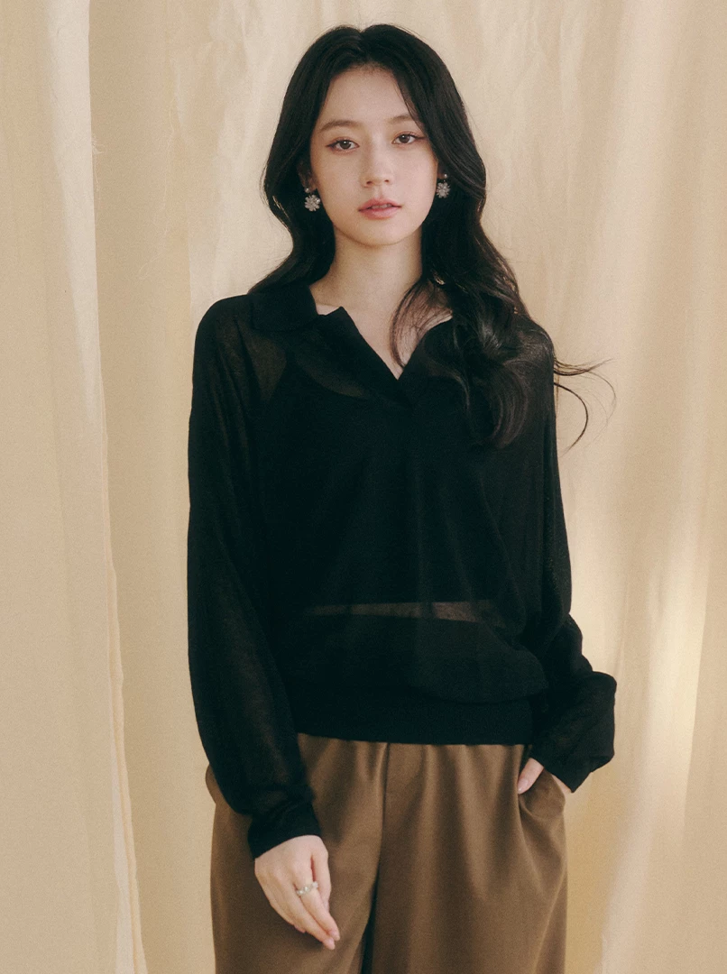 POLO領亞麻長袖衫